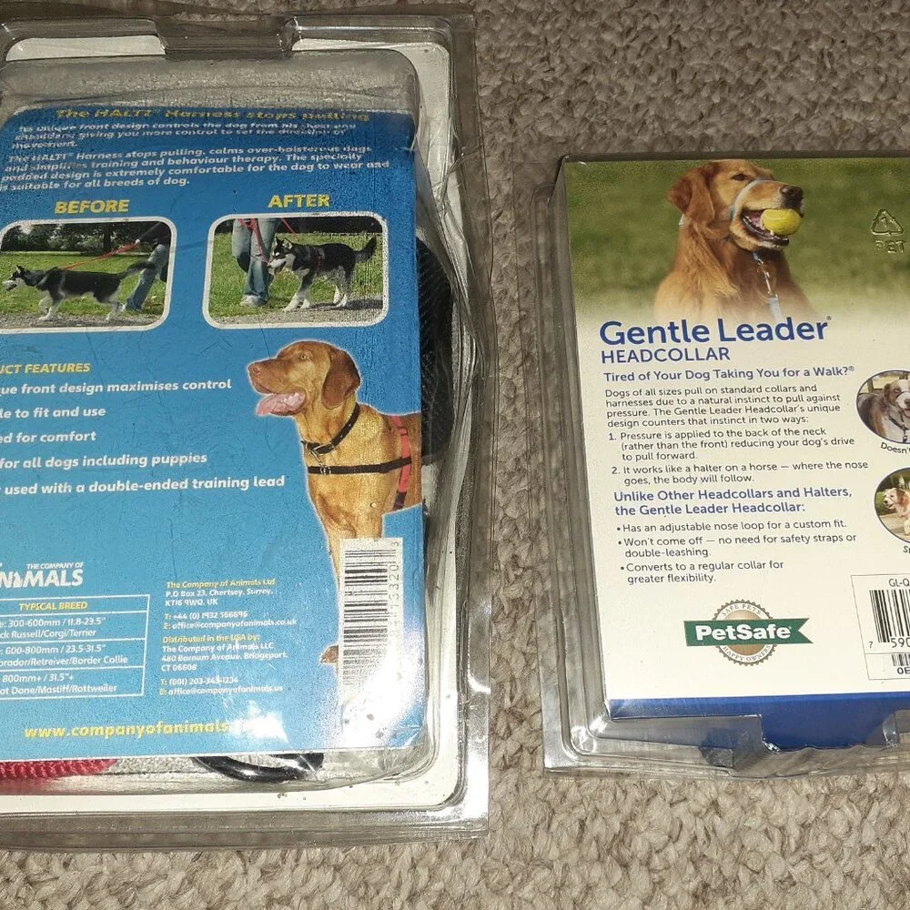 NEW! X2 LEASHES GENTLE LEADER HEADCOLLAR & HALTI HARNESS STOP PULLING DOG SIZE L